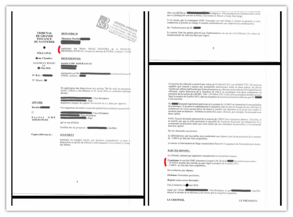 TGI-NANTERRE-ASSURANCE-VOL-0516 avocat, avocat assurance de véhicule, moto, vol, incendie, assurance auto, assurance de véhicule, refus d
